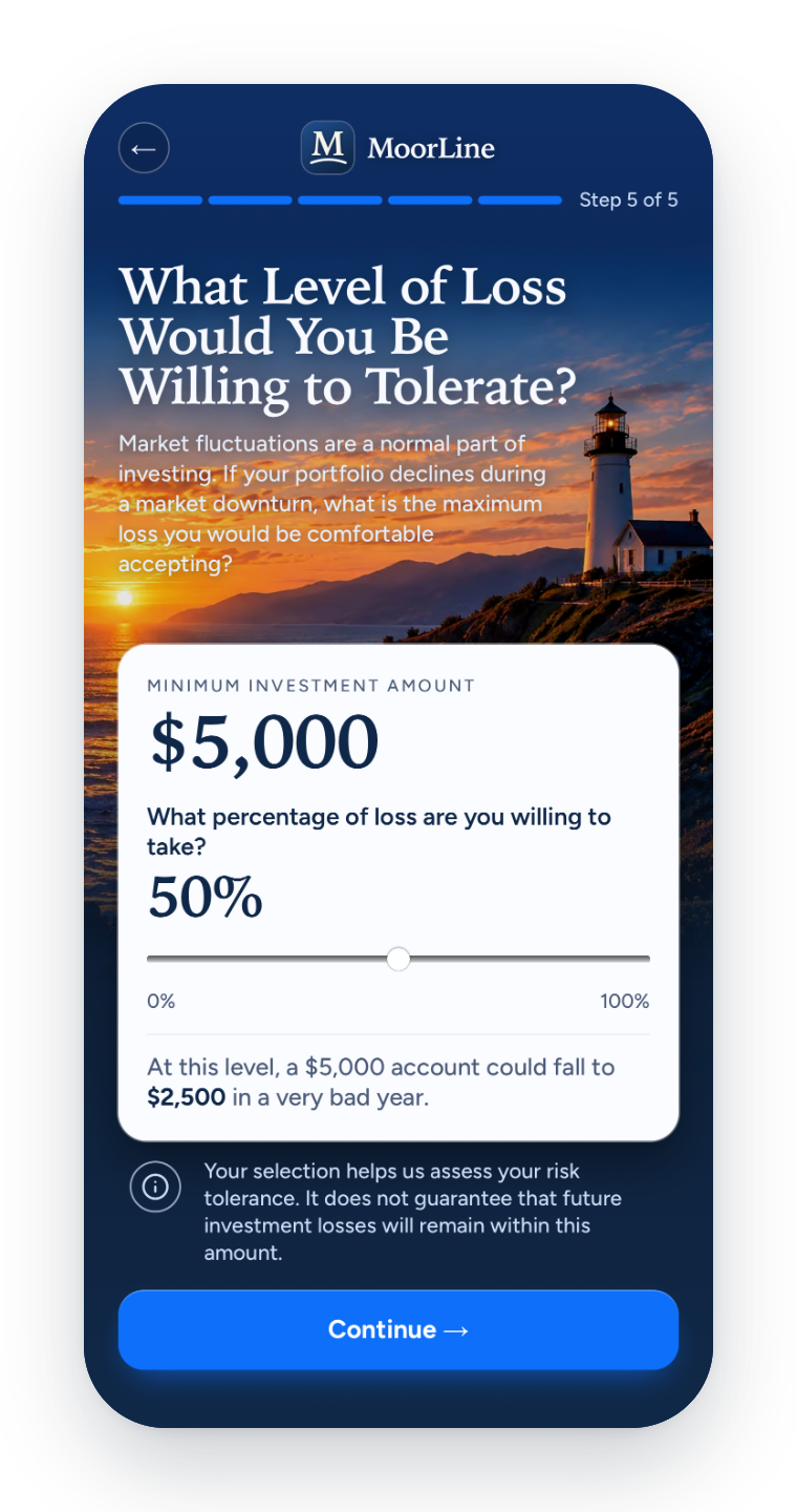 The loss tolerance slider in sign-up